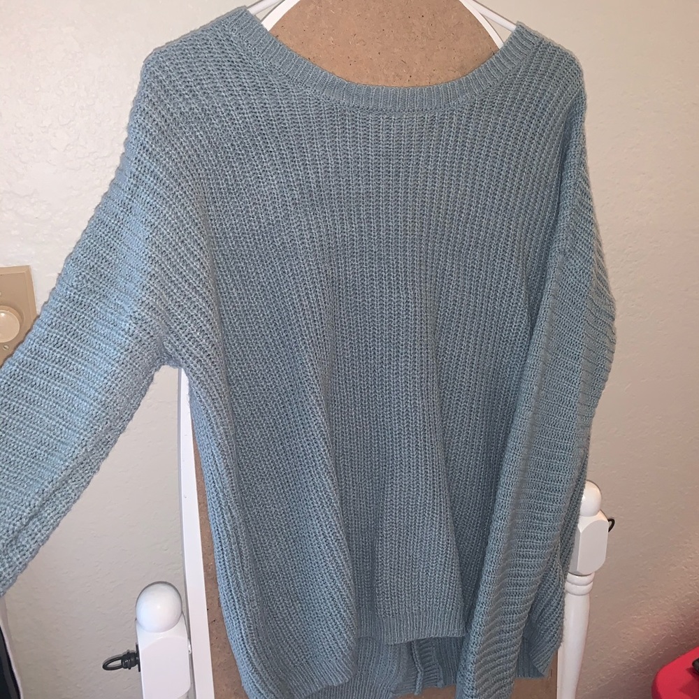 Dusty Blue, Open Back Forever 21 Sweater